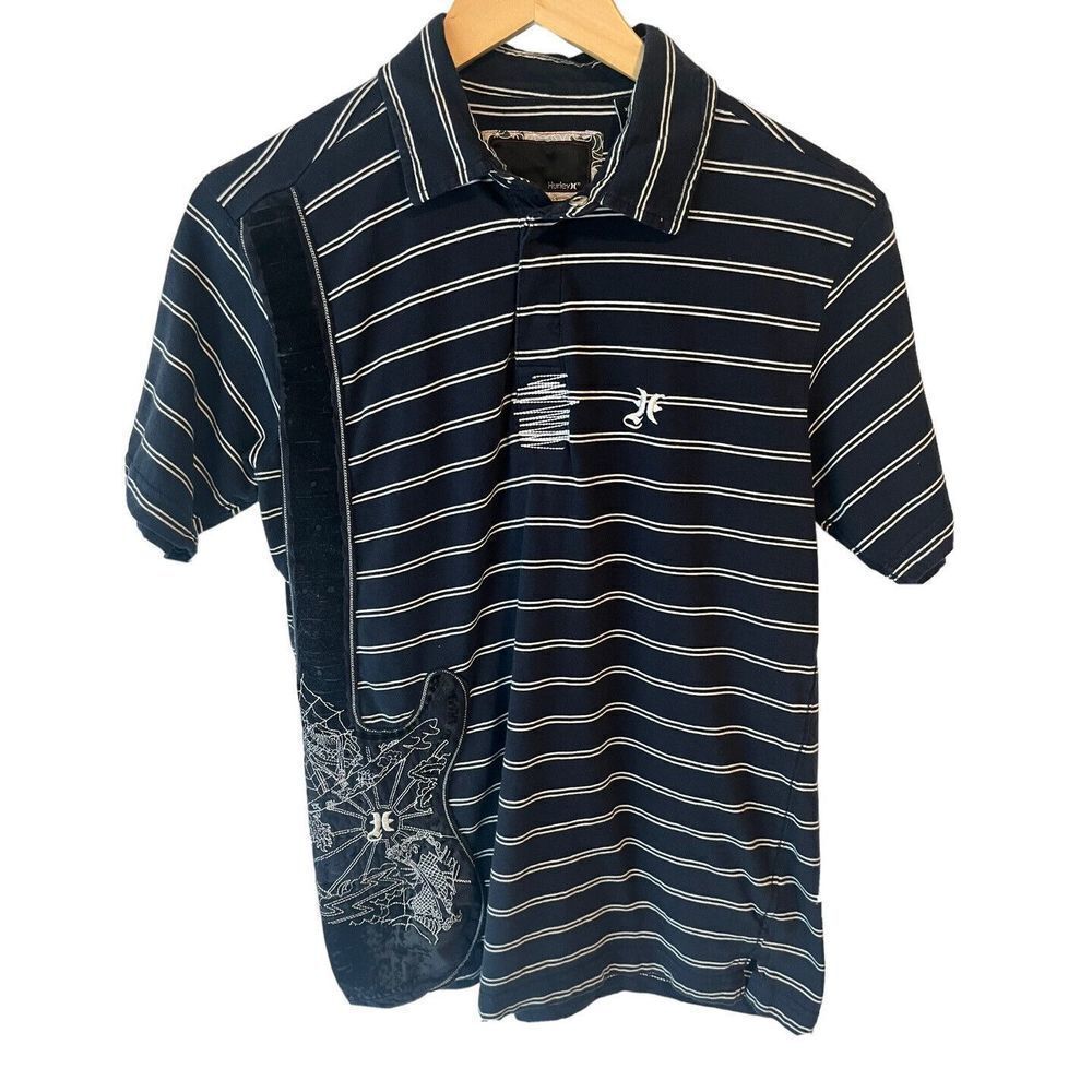 Hurley Boys Polo Shirt Black White Stripe Youth XL